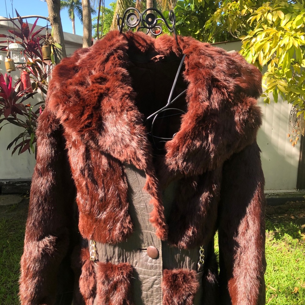 Vintage Reddish Brown Mink Fur & Leather Long Coat - Picture 14 of 14